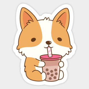 Cute Corgi Drinking Bubble Tea Sticker